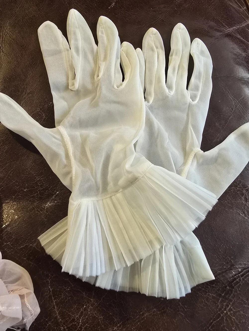 Vintage Set of Sheer KAYSER Ruffled Gloves - Pink & Ivory Pair
